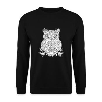 Vintage owl with big eyes - Unisex Sweatshirt - black - Front - Alina (178cm) & Michal (187cm)