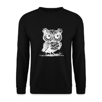 Wald Eule mit großen Augen - Unisex Pullover - Schwarz - Vorne - Alina (178cm) & Michal (187cm)