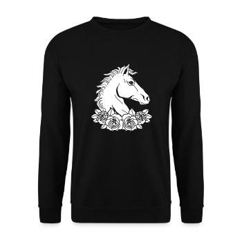 Horse Flower Grafik Reiten, Reiten - Unisex Pullover - Schwarz - Vorne - Alina (178cm) & Michal (187cm)
