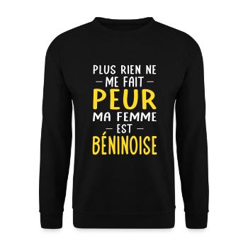 Rien ne me fait peur ma femme est Béninoise - Sweat-shirt Unisexe - noir - Devant - Alina (178cm) & Michal (187cm)