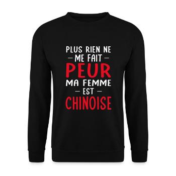 Rien ne me fait peur ma femme est Chinoise - Sweat-shirt Unisexe - noir - Devant - Alina (178cm) & Michal (187cm)
