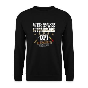 Opi Superheld - Unisex Pullover - Schwarz - Vorne - Alina (178cm) & Michal (187cm)