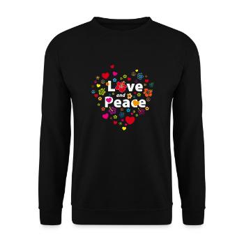 Love and Peace Herzen Blumen Peacezeichen Liebe - Unisex Pullover - Schwarz - Vorne - Alina (178cm) & Michal (187cm)