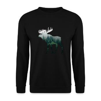 Elch Camping Jäger Naturfreund T-Shirt Geschenk - Unisex Pullover - Schwarz - Vorne - Alina (178cm) & Michal (187cm)