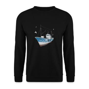 Fischkutter mit Seemöwen - Unisex Pullover - Schwarz - Vorne - Alina (178cm) & Michal (187cm)