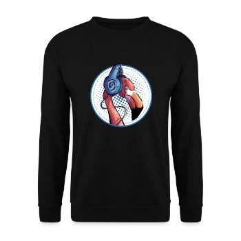 Flamingo mit Kopfhörer - Unisex Pullover - Schwarz - Vorne - Alina (178cm) & Michal (187cm)