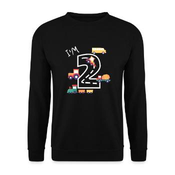 2ème anniversaire garçon excavatrice 2 ans - Sweat-shirt Unisexe - noir - Devant - Alina (178cm) & Michal (187cm)