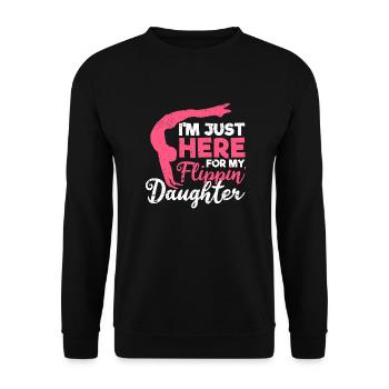 Ich bin nur hier für meine Tochter Gymnastik Mama - Unisex Pullover - Schwarz - Vorne - Alina (178cm) & Michal (187cm)