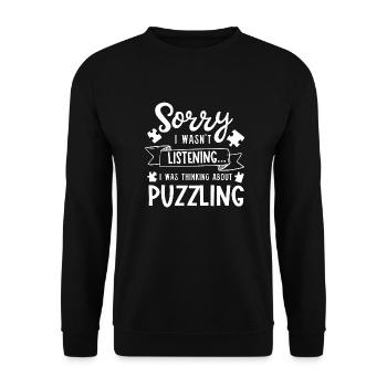 Thinking About Puzzling Jigsaw Puzzle - Unisex Sweatshirt - black - Front - Alina (178cm) & Michal (187cm)