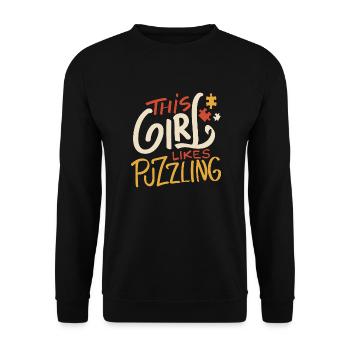 Girl Likes Puzzling Cute Saying Jigsaw Master - Unisex Sweatshirt - black - Front - Alina (178cm) & Michal (187cm)