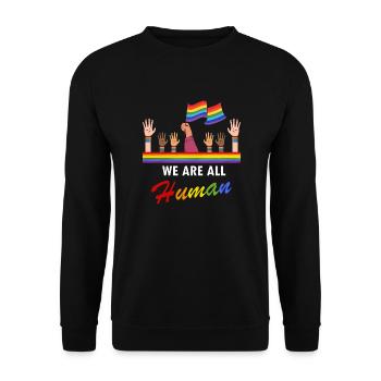 We Are All Human Awesome Pride Flag Designs - Unisex Pullover - Schwarz - Vorne - Alina (178cm) & Michal (187cm)