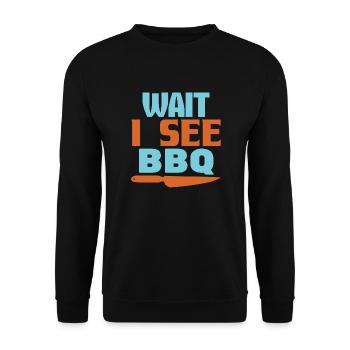 WARTE, ICH SEHE BBQ - Unisex Pullover - Schwarz - Vorne - Alina (178cm) & Michal (187cm)