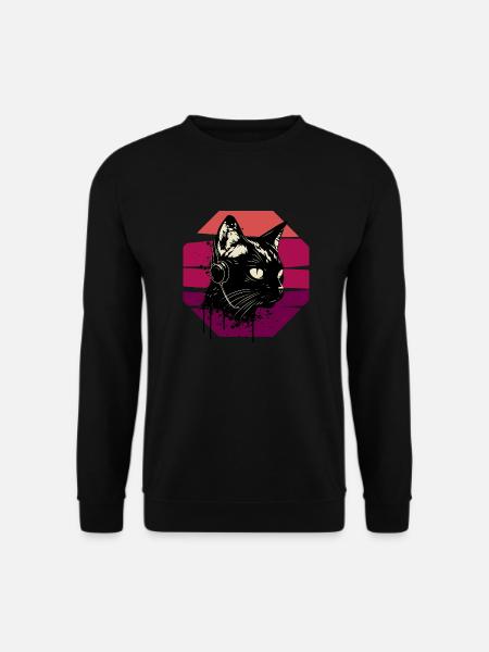 Kopfhörer mit Katze | Katze trägt Kopfhörer - Unisex Pullover - Schwarz