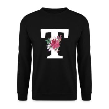 Buchstabe t blumig - Unisex Pullover - Schwarz - Vorne - Alina (178cm) & Michal (187cm)