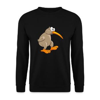 Nachdenklicher lustiger Kiwi-Vogel - Unisex Pullover - Schwarz - Vorne - Alina (178cm) & Michal (187cm)