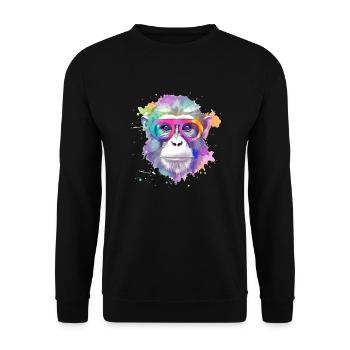 Koki der Schimpanse - Unisex Pullover - Schwarz - Vorne - Alina (178cm) & Michal (187cm)
