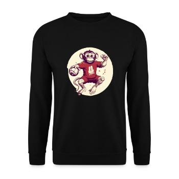 Zozo der Affe im Handball - Unisex Pullover - Schwarz - Vorne - Alina (178cm) & Michal (187cm)