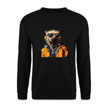Gefleckte Hyäne im Streetstyle | Hyänen-Liebhaber - Unisex Pullover - Schwarz - Vorne - Alina (178cm) & Michal (187cm)