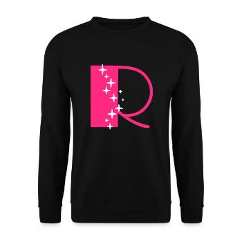 Buchstabe R Glitzer - Unisex Pullover - Schwarz - Vorne - Alina (178cm) & Michal (187cm)