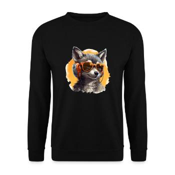 Wolf Design Wolf mit Headset Musik & Gamer - Unisex Pullover - Schwarz - Vorne - Alina (178cm) & Michal (187cm)