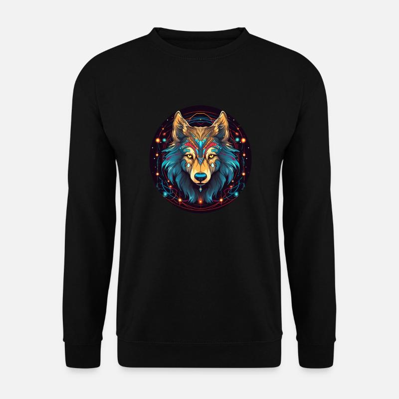 Wolf mit Ornament, Liebeswölfe - Unisex Pullover - Schwarz
