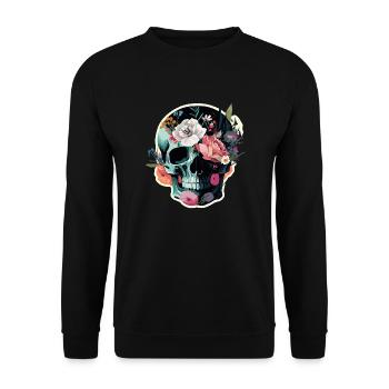Human Skull & Flowers 36 - Unisex Sweatshirt - black - Front - Alina (178cm) & Michal (187cm)
