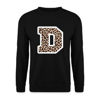 lettre D motif léopard -idée cadeau d’anniversaire - Sweat-shirt Unisexe - noir - Devant - Alina (178cm) & Michal (187cm)