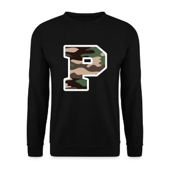 Buchstabe P Militärische Tarnung - Geschenkidee - Unisex Pullover - Schwarz - Vorne - Alina (178cm) & Michal (187cm)