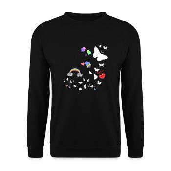 Schmetterlinge,regenbogen, Sterne,Herzen - Unisex Pullover - Schwarz - Vorne - Alina (178cm) & Michal (187cm)