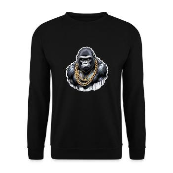 Gorilla mit Goldkette - Unisex Pullover - Schwarz - Vorne - Alina (178cm) & Michal (187cm)