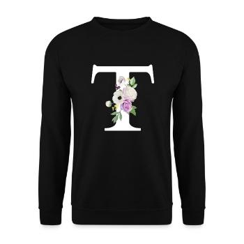 Purple Floral Letter T - Unisex Sweatshirt - black - Front - Alina (178cm) & Michal (187cm)