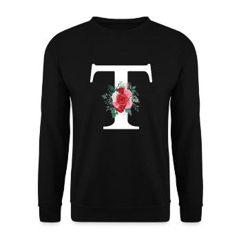 Red Floral T Letter - Unisex Sweatshirt - black - Front - Alina (178cm) & Michal (187cm)