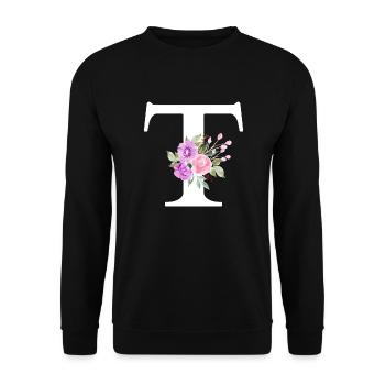 Purple Floral Letter T - Unisex Sweatshirt - black - Front - Alina (178cm) & Michal (187cm)