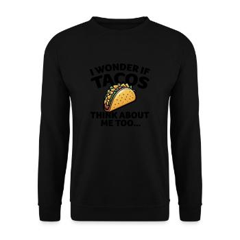 Ich frage mich, ob TACOS auch an mich denken - Schwarz - Unisex Pullover - Schwarz - Vorne - Alina (178cm) & Michal (187cm)