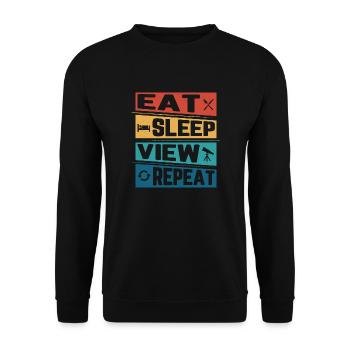 Eat Sleep View Repeat Astronomy Telescope Stargaze - Unisex Pullover - Schwarz - Vorne - Alina (178cm) & Michal (187cm)