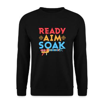 Ready Aim Soak Squirt Gun Summer Water Fun - Unisex Sweatshirt - black - Front - Alina (178cm) & Michal (187cm)