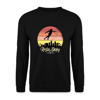 Roller Derby Inliner Vintage Retro Sonnenuntergang - Unisex Pullover - Schwarz - Vorne - Alina (178cm) & Michal (187cm)