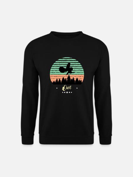 Eule Vogel Vintage Retro Tiere Sonnenuntergang - Unisex Pullover - Schwarz