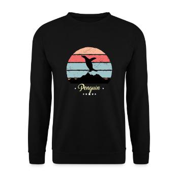 Pingouin Vintage Rétro Animaux Coucher de soleil - Sweat-shirt Unisexe - noir - Devant - Alina (178cm) & Michal (187cm)