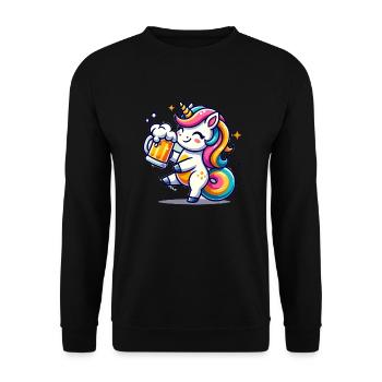 Cute Unicorn Drinking Beer - Unisex Pullover - Schwarz - Vorne - Alina (178cm) & Michal (187cm)