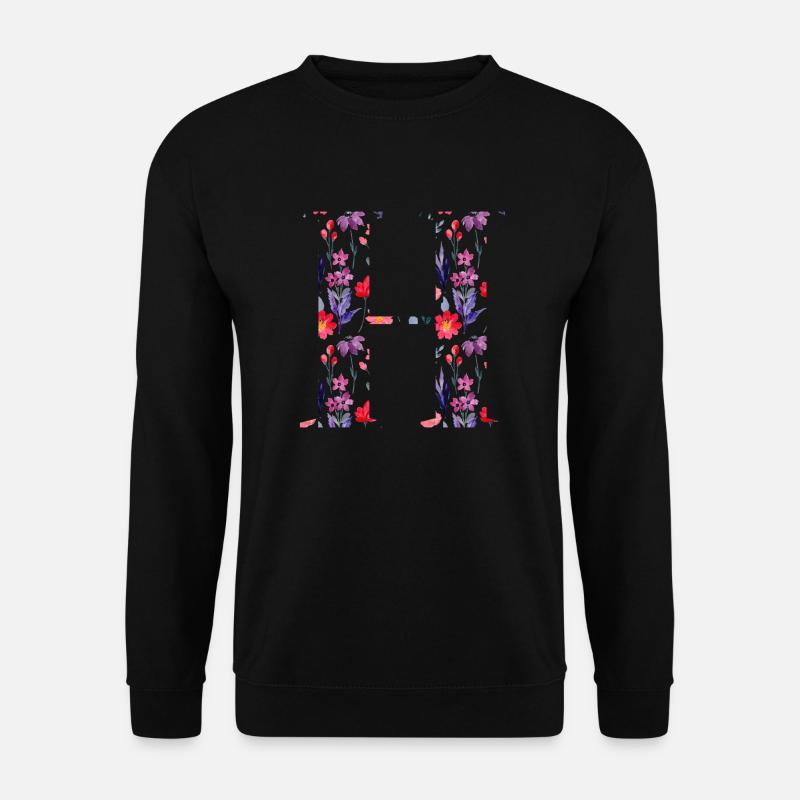 Personalisierter Blumenbuchstabe h - Geschenkidee - Unisex Pullover - Schwarz