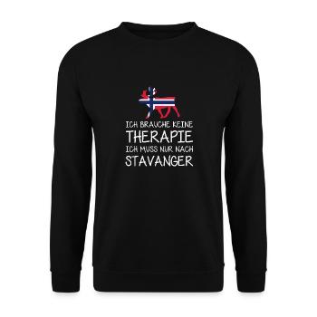 Ich brauche keine Therapie muss nur nach Stavanger - Unisex Pullover - Schwarz - Vorne - Alina (178cm) & Michal (187cm)