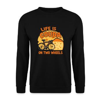 Life is Gouda on Two Wheels! - Unisex Sweatshirt - black - Front - Alina (178cm) & Michal (187cm)