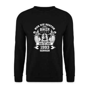 Biker geboren 1993 Geburtstag 30 Motorrad Alter - Unisex Pullover - Schwarz - Vorne - Alina (178cm) & Michal (187cm)