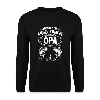 Opa und Enkel Angeln Angelbuddys. Geschenk für Opa - Unisex Pullover - Schwarz - Vorne - Alina (178cm) & Michal (187cm)