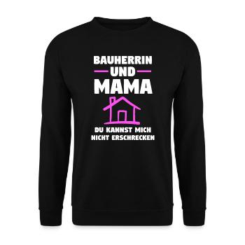 Bauherrin Mama Bauherr Richtfest Geschenk - Unisex Pullover - Schwarz - Vorne - Alina (178cm) & Michal (187cm)