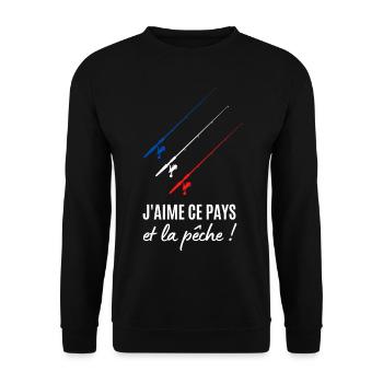 J aime ce pays et la pêche - Sweat-shirt Unisexe - noir - Devant - Alina (178cm) & Michal (187cm)