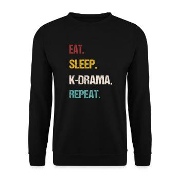 Eat Sleep K-Drama Repeat Korea Fan Movie T-shirt - Unisex Pullover - Schwarz - Vorne - Alina (178cm) & Michal (187cm)