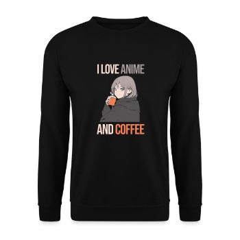 Ich liebe Anime und Kaffee - Manga Stil. - Unisex Pullover - Schwarz - Vorne - Alina (178cm) & Michal (187cm)