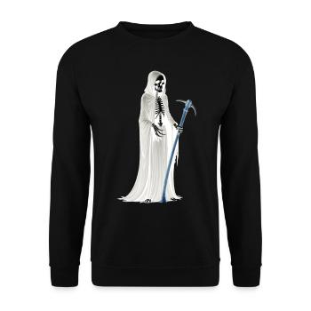 Gespenst Skelett Geist Sensenmann Tod Halloween - Unisex Pullover - Schwarz - Vorne - Alina (178cm) & Michal (187cm)